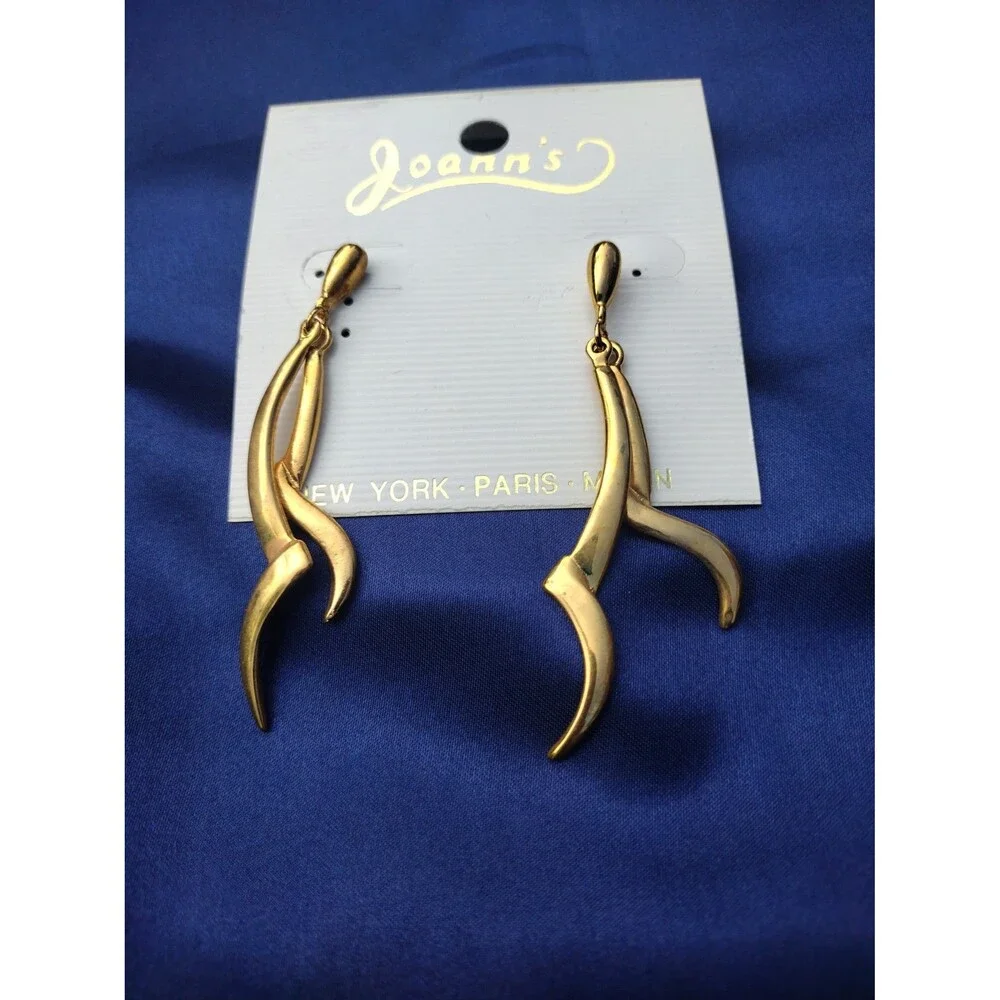 Joann's Vintage Dual Abstract Bars Gold Tone Earrings - Picture 1 of 5